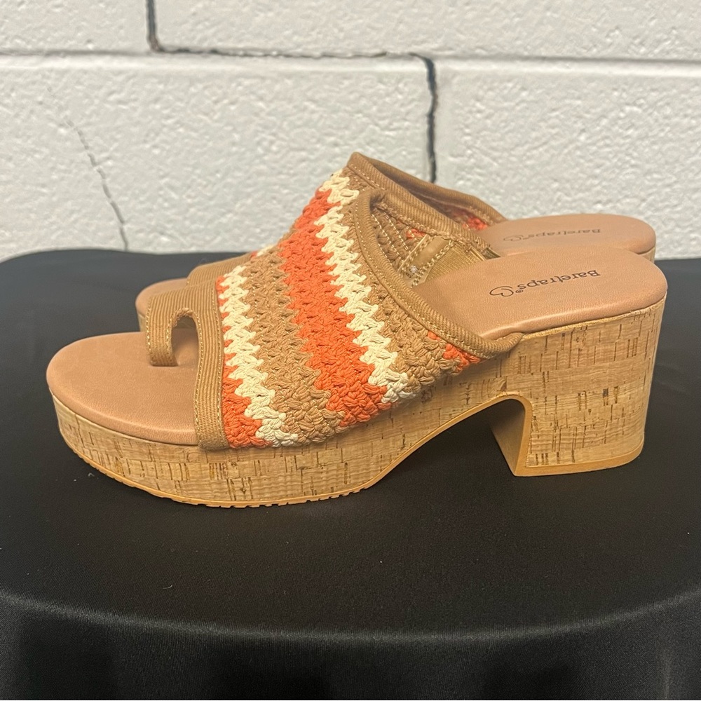Bare Traps Michaela Block Heel Woven Sandal Orange/Cream/Tan Size 8.5